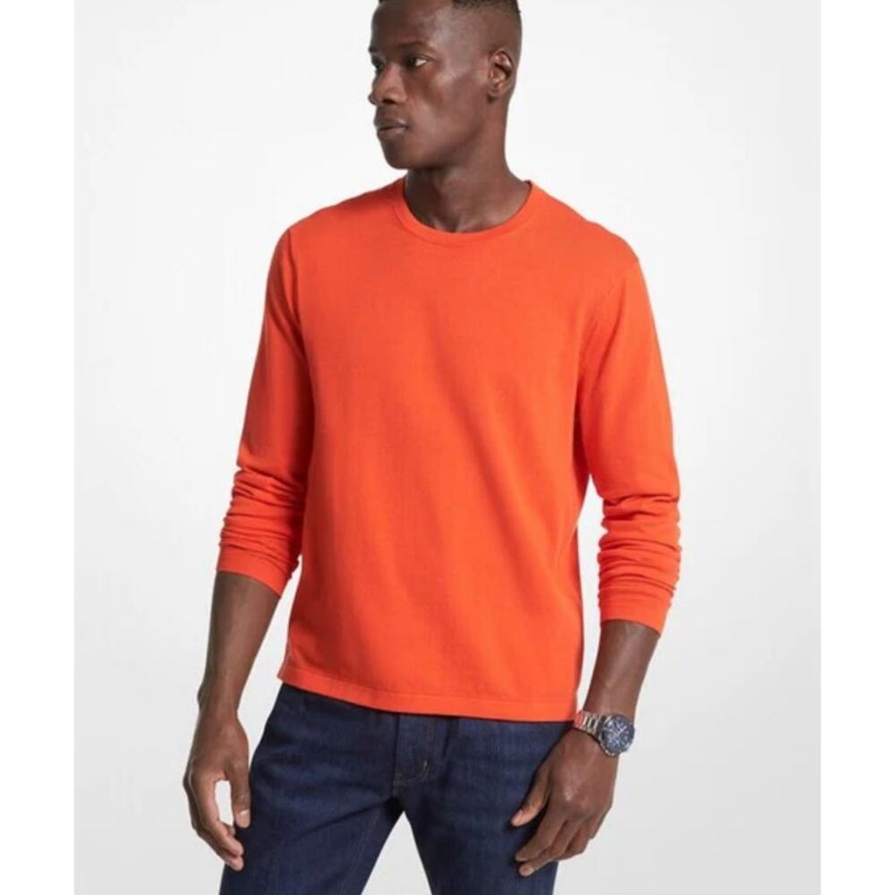 Michael Kors Orange Crewneck Sweater 100% Cotton‎ Lightweight Knit Long Sleeve L